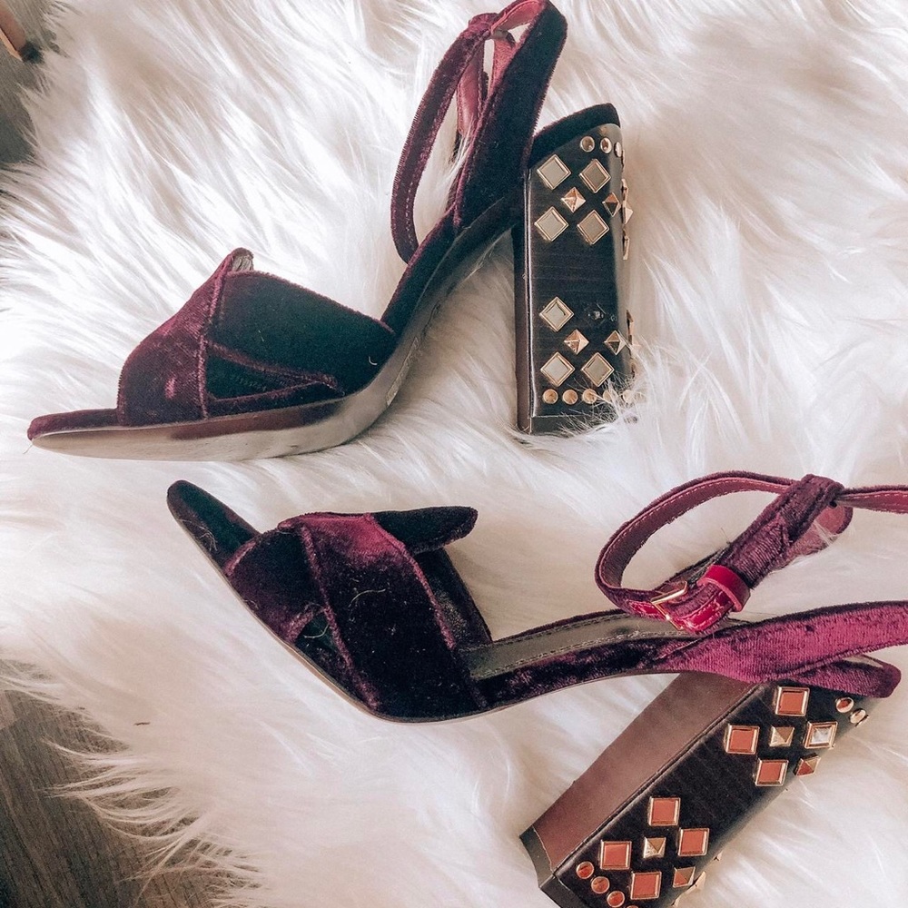 Tory Burch Maroon Velvet Studded Heels